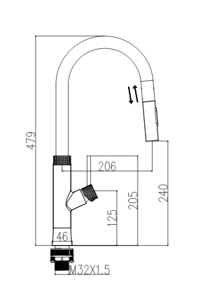 ברז מטבח נשלף 2 מצבי זרימה