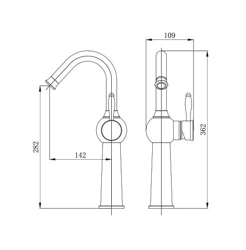 ברז אמבטיה גבוה לכיור מונח פיה מסתובבת 6121 ניקל מבריק